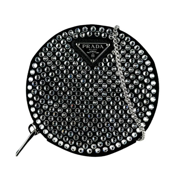 PRADA Handbags - Prada PRADA Shoulder Bag, Satin, Rhinestone, Black, Women's, 1NR003 z10704